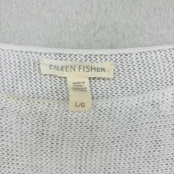 EILEEN FISHER Sweater L Organic Linen Short Sleeve Boat Neck Sheer White - Picture 5 of 12
